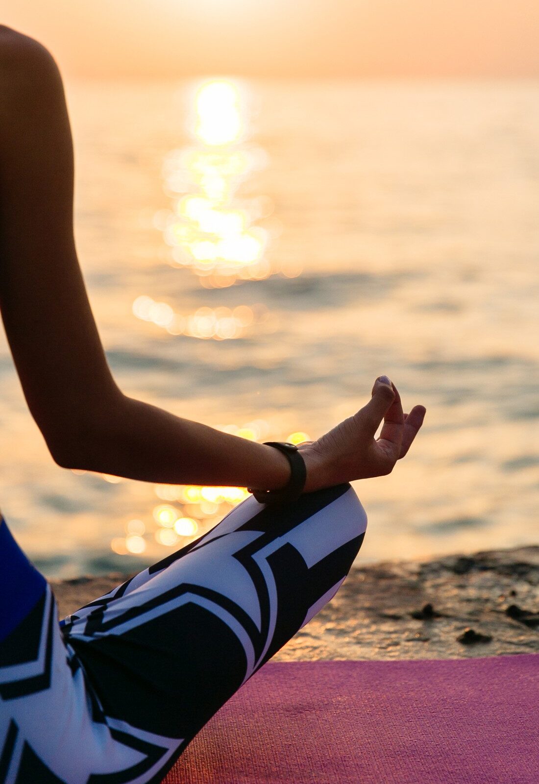 yoga sunrise back view half body sportive woman sitting lotus pose Custom
